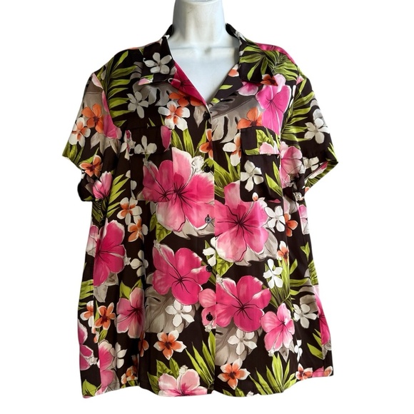 Tommy Bahama Floral Hawaiian Silk Camp Shirt Multicolor Women's Size L - Picture 1 of 4
